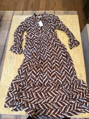 Women's Brown & White Printed Maxi Dress
